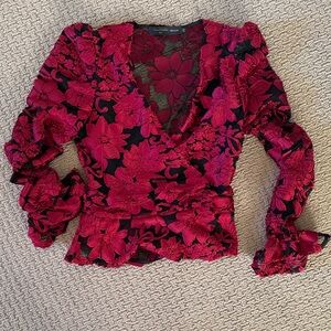 House of Harlow red and black lace top Small